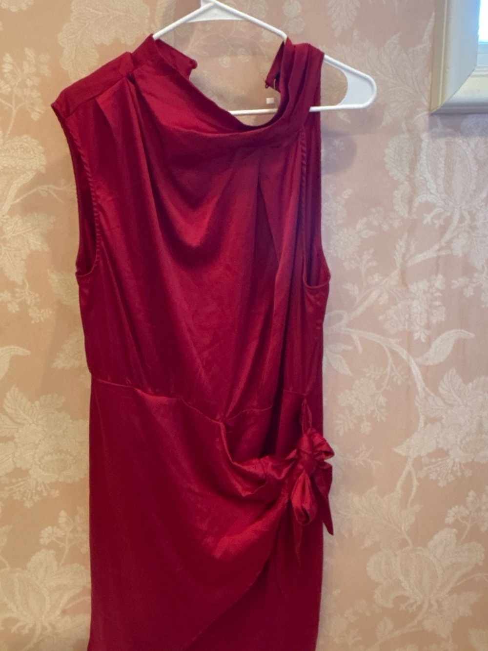 One-Shoulder Red Draped Tie Dress for Women